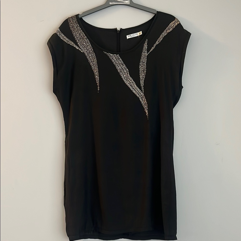 Pink Stitch black beaded mini dress size 10